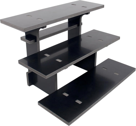 WANLIAN 3-Tier Straight Retail Table Display Stand, Portable Display Rack Shelves for Vendors, Craft Shows, Farmers Market, Pop Up Shop Countertop Black Risers for Display, Soap, Candles, Tumblers