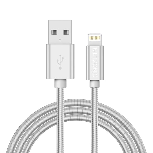 MFi Certified Metal Charger Cable 3.3FT Stainless Steel Braided Fast Charging by METZONIC