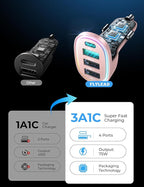USB C Car Charger Cigarette Lighter Adapter 75W 4-Port Fast Car Charger Fast - Image 4