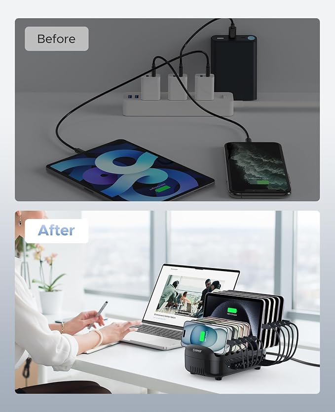 ORICO 120W Charging Station for Multiple Devices, 10-Ports USB Charging Docking - Image 6