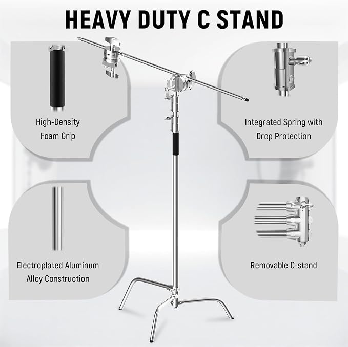 C Stand with Boom Arm Professional Heavy Duty Light Stand with 10.8ft Vertical - Image 2