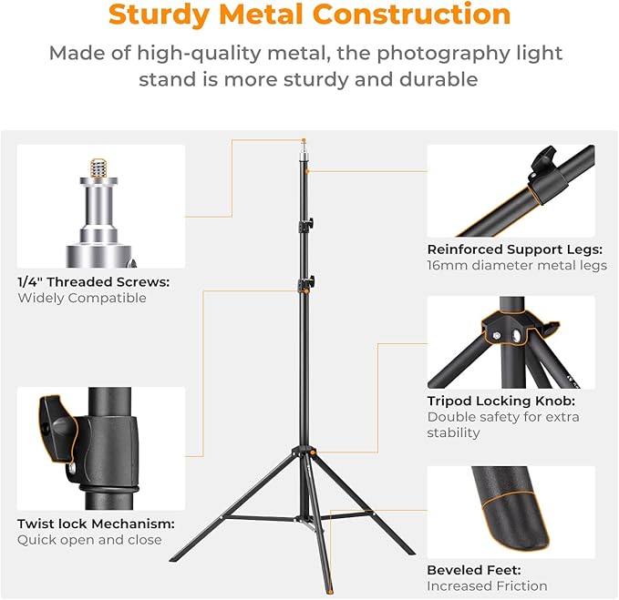 K&F Concept Light Stand for Photography, 7.5ft/2.3M Portable Extendable Photo - Image 3
