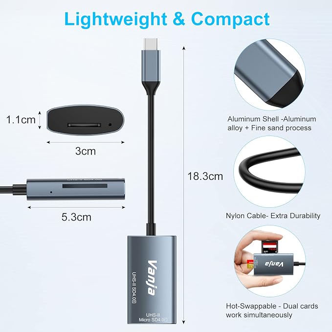 Vanja USB C SD 4.0 Card Reader, UHS-II Camera Memory Card Reader - Image 7