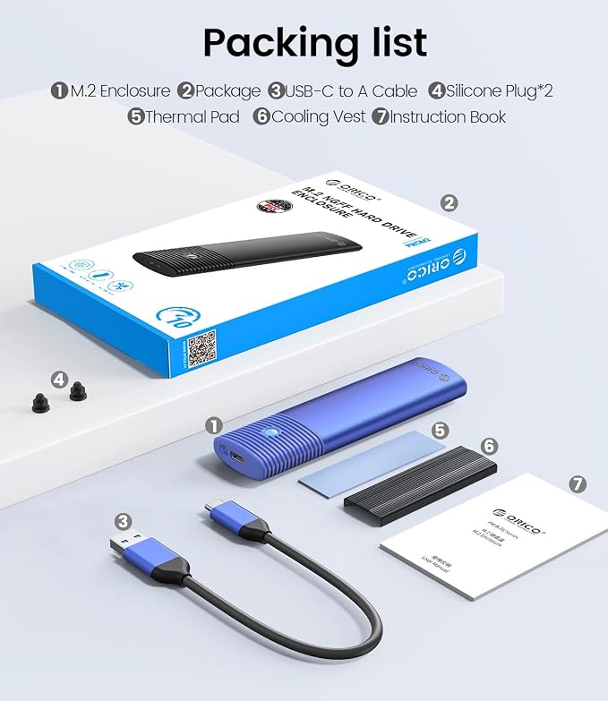 ORICO M.2 NVMe SATA SSD Enclosure Adapter Tool-Free, USB C 3.2 Gen 2 10Gbps NVMe - Image 7