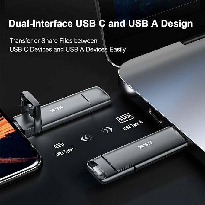 SSK 2TB External USB SSD, Fast 550MB/s 2-in-1 Dual Drive USBType C+USB-A 3.2 - Image 3