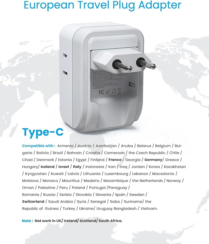 2 Pack European Travel Plug Adapter, VINTAR PD 35W Foldable Type C Adapter - Image 5