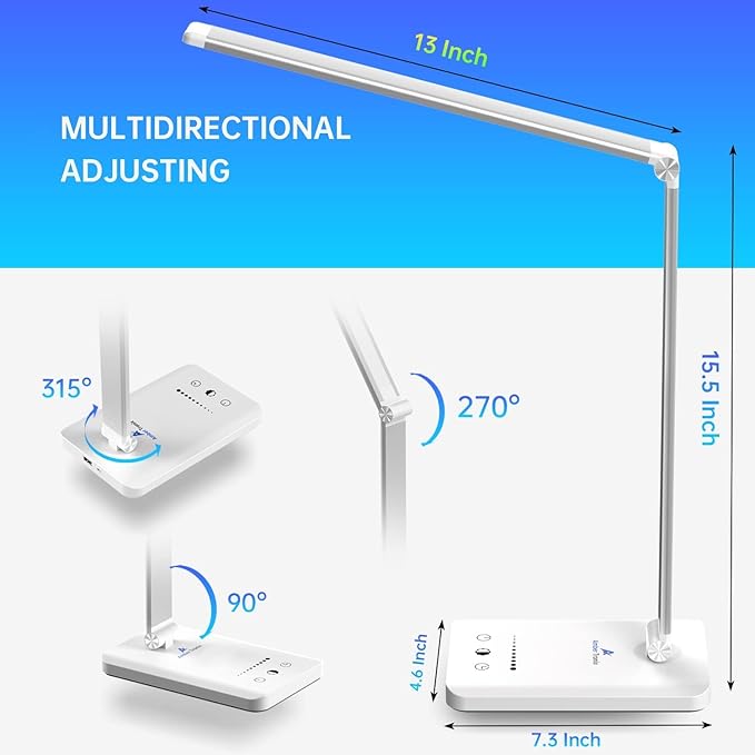 Ambertronix LED Desk Lamp with USB Charging Port, Dimmable Eye-Caring Reading - Image 3