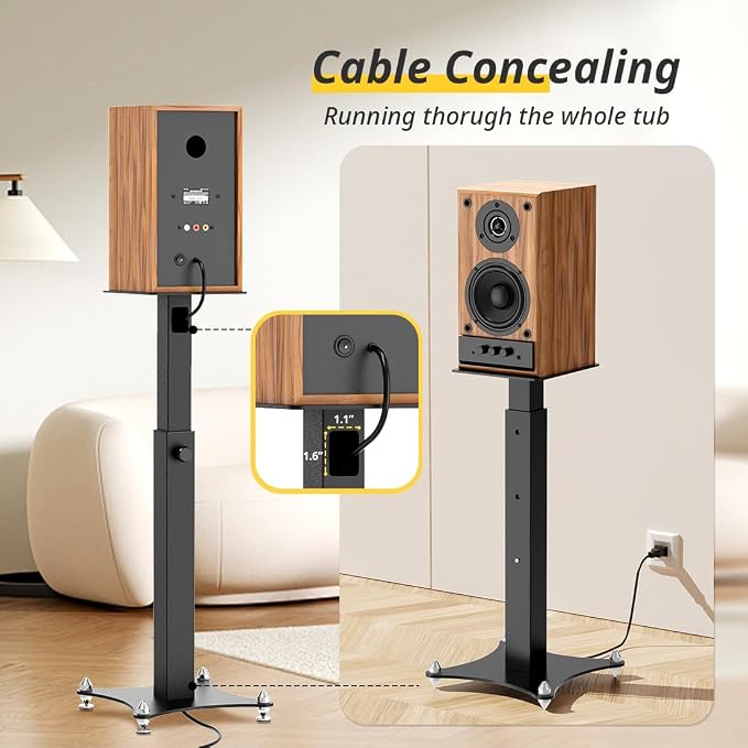 Adjustable Bookshelf Speaker Stands Pair, 20-27.5 Inch All-Metal Heavy Duty - Image 3
