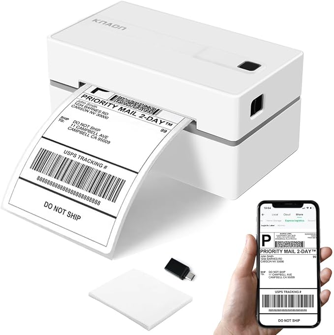 Bluetooth Thermal Shipping Label Printer, 4x6 Portable Thermal Address Label by KNAON
