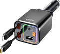 Retractable Car Charger, 4 in 1 Fast Charging USB-C & USB-A Compatible by BYDA