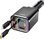 Retractable Car Charger, 4 in 1 Fast Charging USB-C & USB-A Compatible by BYDA
