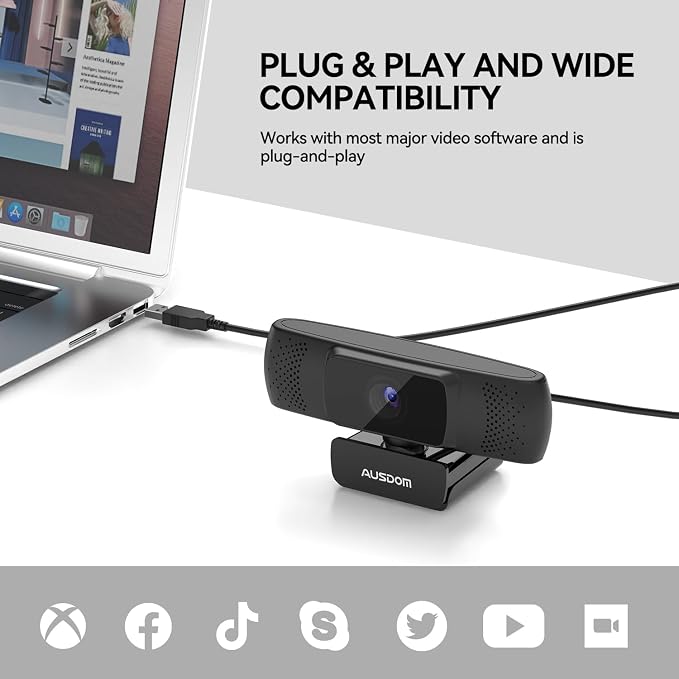 AUSDOM AF640 1080P Webcam with Microphone, 90°FOV USB PC Camera Webcam with - Image 8