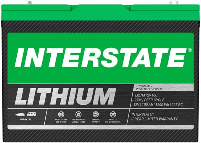 Interstate Batteries 12V 100Ah Group Size 27M Lithium Marine/RV Deep Cycle by InterstateBatteries