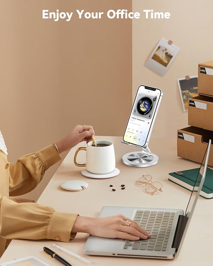 360 Rotating Phone Stand for Desk, Dual-Adjustable Foldable Aluminum Desktop - Image 7