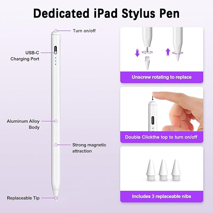 2Pack Stylus Pencil for iPad A16/11th Gen, Fast Charging Pen - Image 2