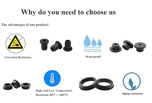 15 pcs 9/16" Drill Hole，3/8" ID Black Silicone Top hat Rubber Grommets - Image 4