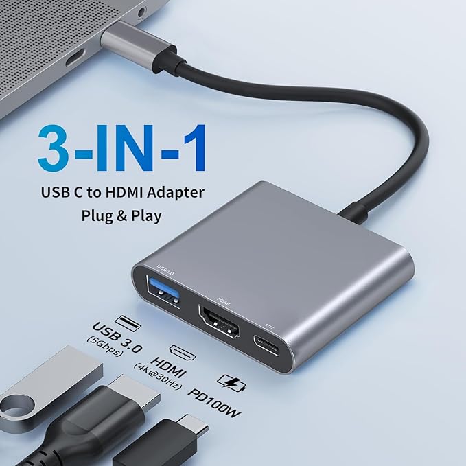 USB C to HDMI Adapter, Type-C Hub Converter to 4K HDMI Output, USB 3.0 Port & - Image 3