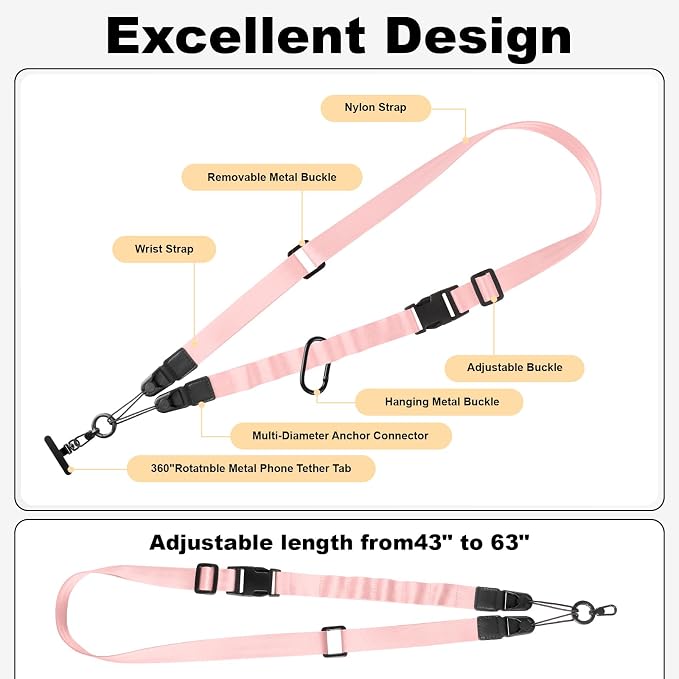 Adjustable Crossbody Phone Lanyard, Universal Phone Wrist Strap and Phone Neck - Image 3