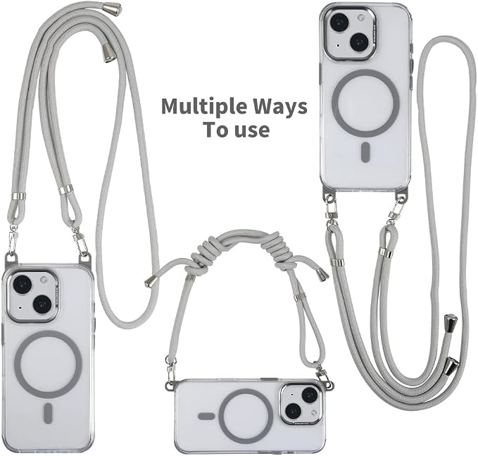 for iPhone 15 Case with 62.99 inch Lanyard, Classic Clear&Gray Magnetic Phone - Image 2