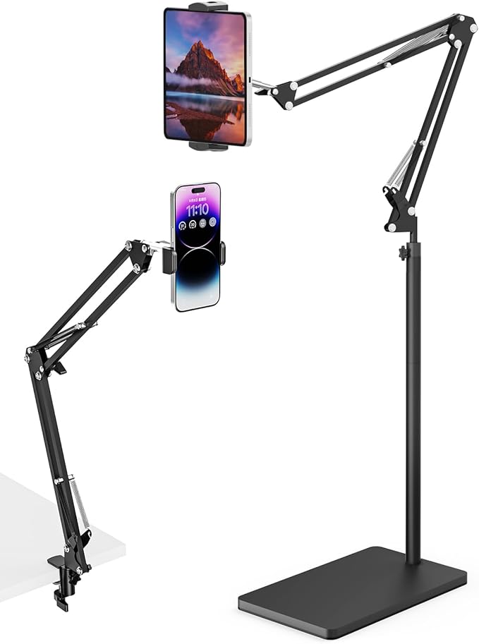 Tablet Floor Stand with 11lb Stable Base & Desk Clamp, Adjustable Height by mmcrz
