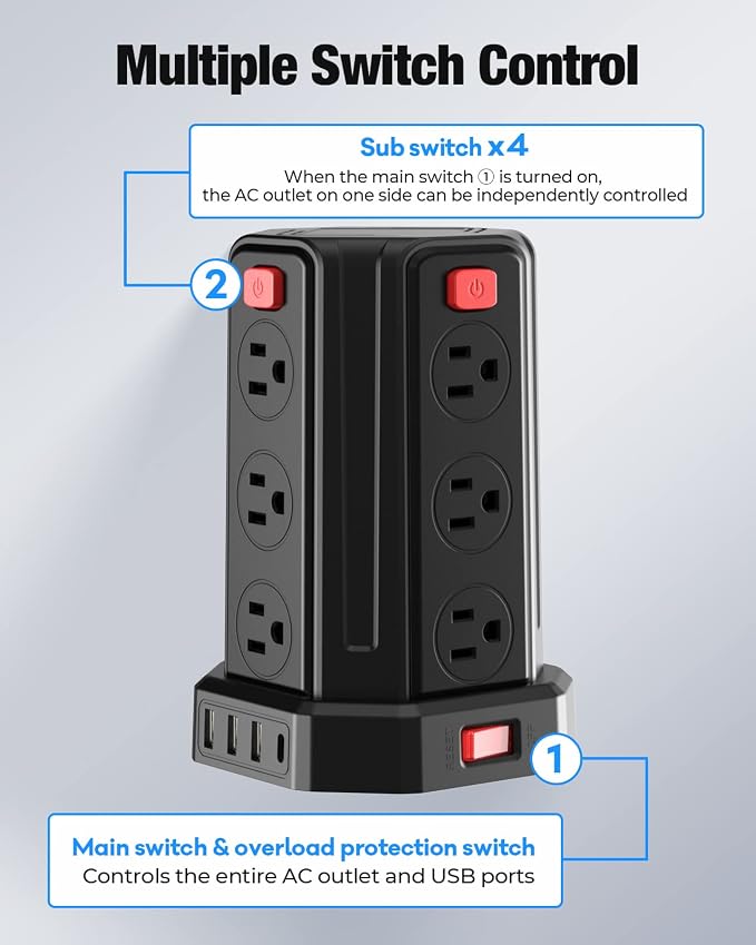 Power Strip Surge Protector, 10 Ft Extension Cord - Image 8