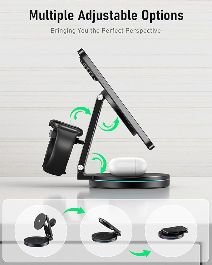 2025 Upgraded Qi2 Foldable 360º Rotatable Zinc Alloy 3 in 1 Magnetic Wireless - Image 5