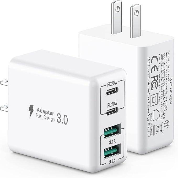 USB C Wall Charger, 40W 4-Port USB C Charger Block, Fast Charging Block Dual by SCCVEE