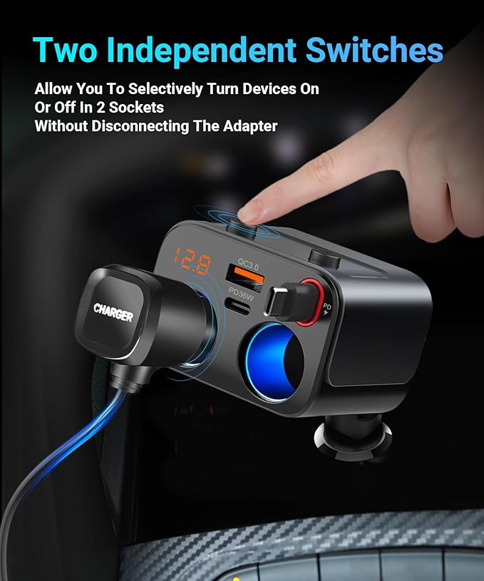 180W Retractable Car Charger Cigarette Lighter Splitter, 5 in 1 USB Fast Car - Image 3