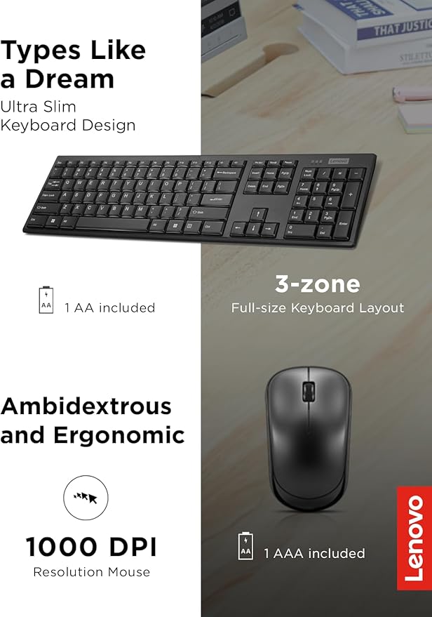 Lenovo 100 Wireless Keyboard and Mouse Combo – Cordless Set - Image 3