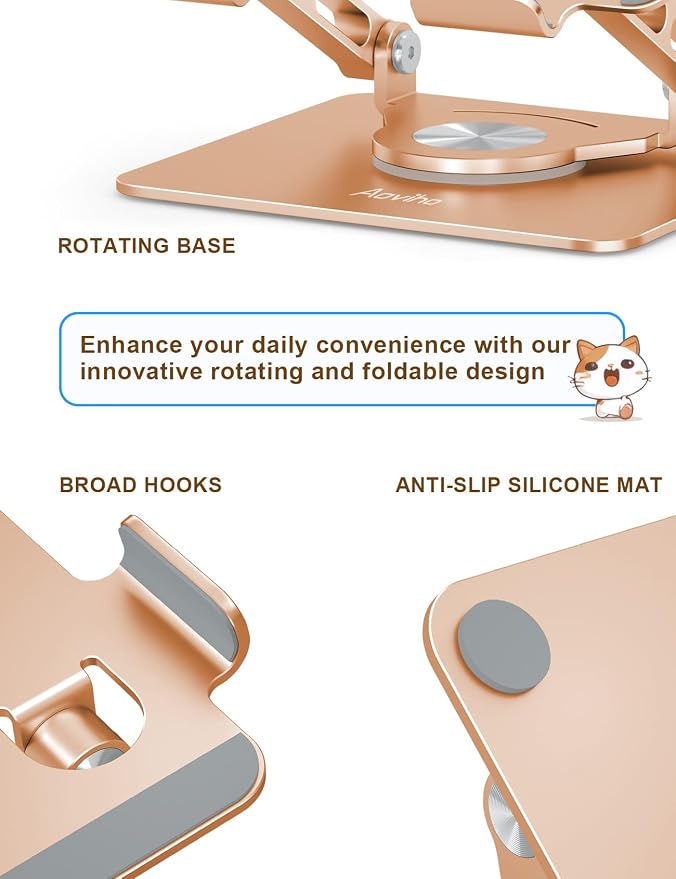 Tablet Stand 360° Rotating Aluminum Holder, Adjustable, Portable and Foldable - Image 4
