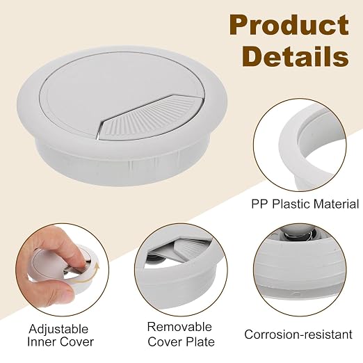 uxcell 8 Pcs 60mm Desk Grommet, Plastic Cable Hole Cover, Wire Cord Cable - Image 3
