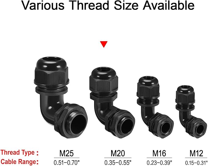 LeMotech M20 Cable Gland, 90 Degree Adjustable 9-14mm Strain Relief, Cord - Image 6