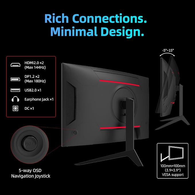 KTC 27 inch WQHD 180Hz 1ms Curved Gaming Monitor 1440P 144Hz Monitor 132% sRGB - Image 4