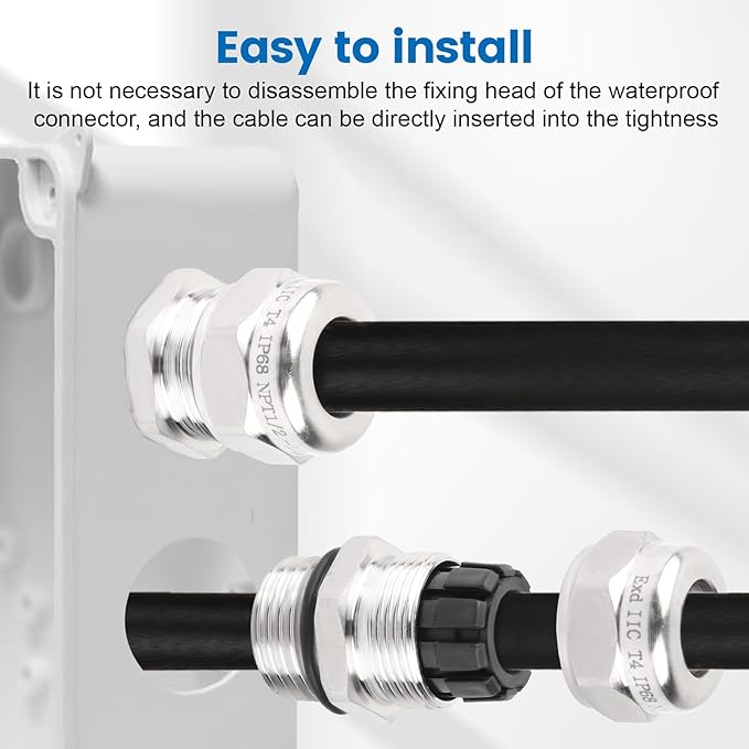 2 Pcs 1/2" NPT Stainless Steel Waterproof Cable Gland, IP68 Waterproof - Image 6