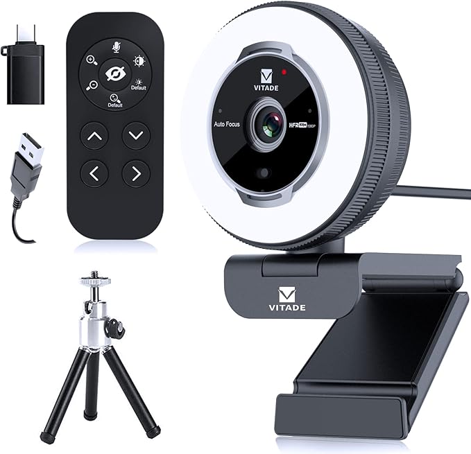 Zoomable Webcam with Remote Control, 1080P 60FPS Streaming Webcam with by Vitade
