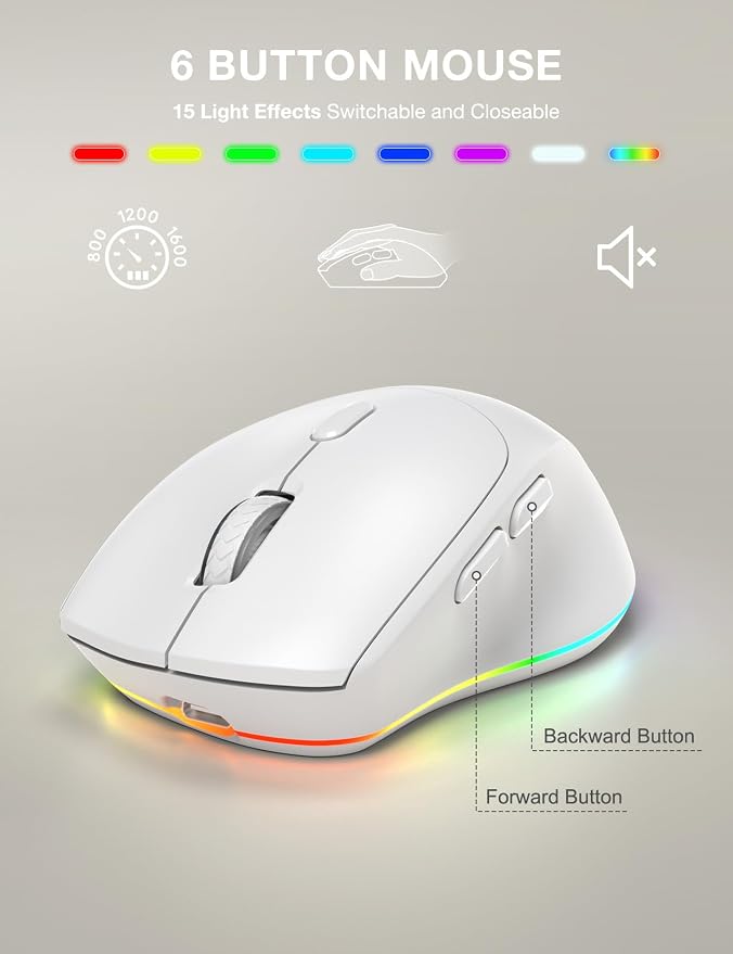 Wireless Keyboard and Mouse Backlits, Wrist Rest, LED Mouse, Rechargeable - Image 6