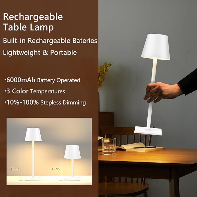 Cordless Table Lamp Rechargeable Lamps: 6000mAh Battery Operated Table Lamp - Image 3