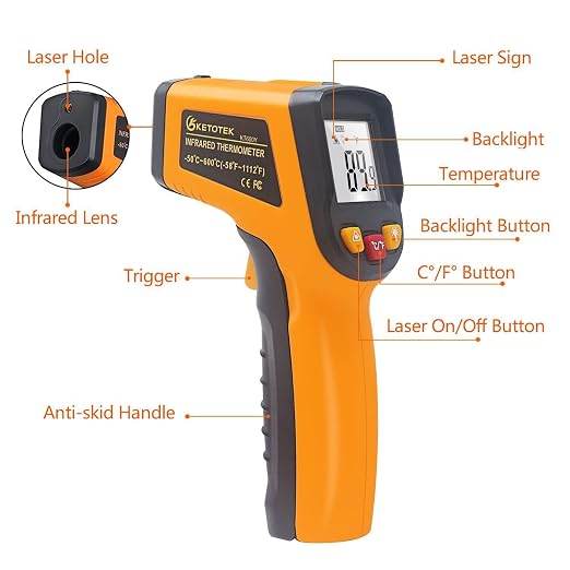 Ketotek Digital Infrared Thermometer Temperature Gun -58°F-1112 °F Handheld Non - Image 3