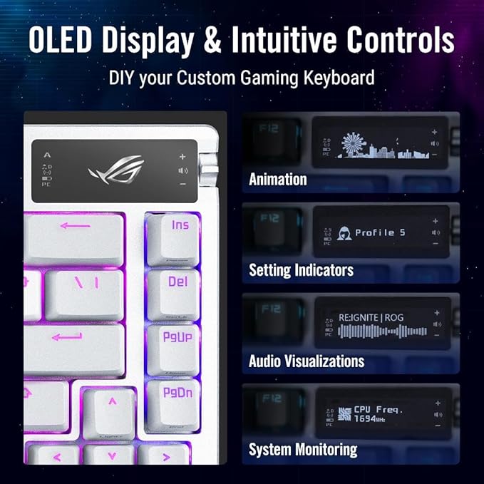 ASUS ROG Azoth 75 Wireless DIY Custom Gaming Keyboard, OLED display, - Image 3