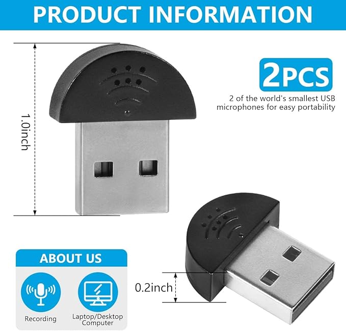 KISEER 2 Pcs USB 2.0 Mini Microphone, Laptop/Desktop PC Plug and Play - Image 2