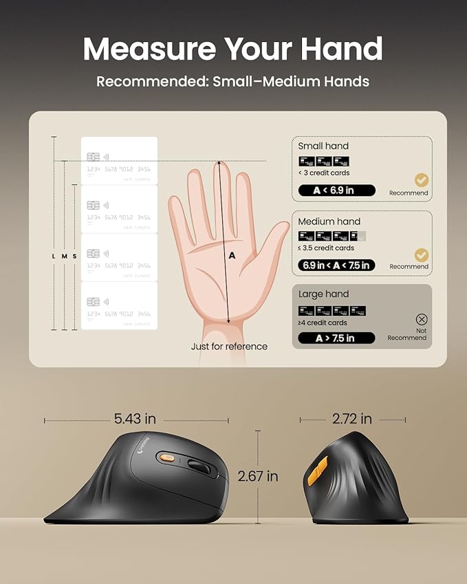 ProtoArc Ergonomic Mouse, EM11 NL Bluetooth Rechargeable Wireless Vertical Mouse - Image 6