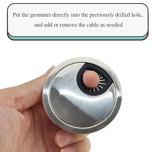 HAHIYO 2Pcs 2.4Inch/60mm Brushed Silver Zinc Alloy Desk Grommet Wire Grommet - Image 6