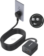 TROND 360° Rotating Flat Plug Extension Cord 15ft, Low Profile Small Power Strip by TRONDOfficial