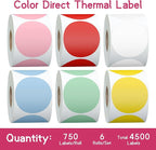 6 Rolls 2 Inch 6-Color Assorted Circle Direct Thermal Stickers Labels, - Image 3