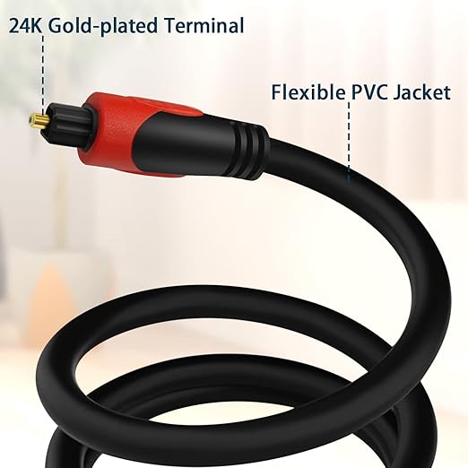 3FT Optical Audio Cable, Digital Audio Fiber Optic Cable Toslink, Flexible - Image 2