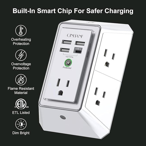 3-Sided Outlet Extender with Night Light - Image 2