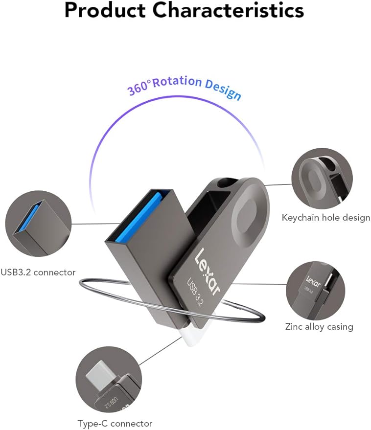 Lexar E32C 64GB Type-C USB Flash Drive, USB-A&USB-C 3.2 Gen 1 Dual Drive OTG - Image 4