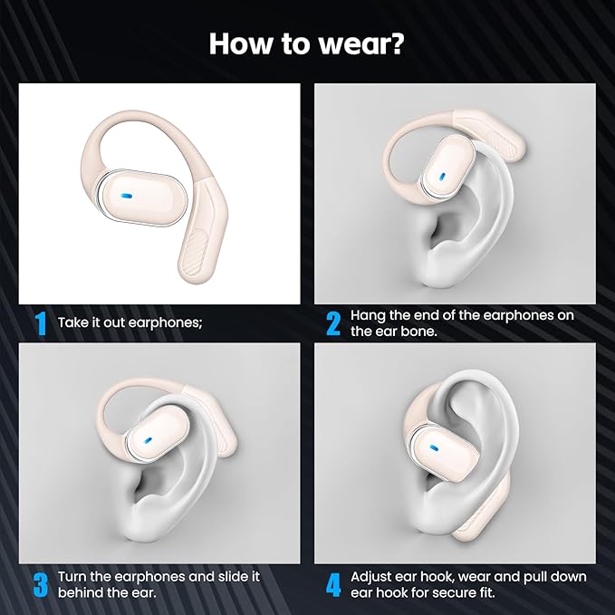 TRAUSI Open Ear Wireless Earbuds Bluetooth Headphones, 80H Playtime Stereo Ear - Image 4