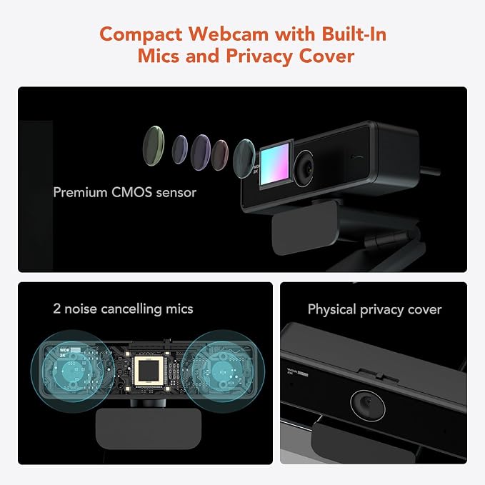 NUROUM V11 2K Webcam for PC, 1080P 60FPS USB Web Camera - Image 2