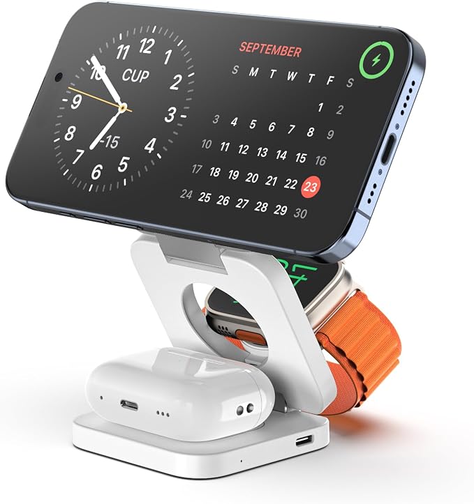Fast Wireless Charger, Magnetic Foldable 3 in 1 Charging Station by KUXIU